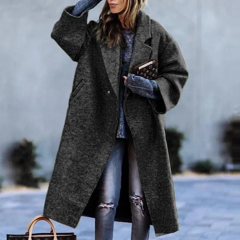Women Plaid Long Coat Color Match Loose Fit - ZA-Zola