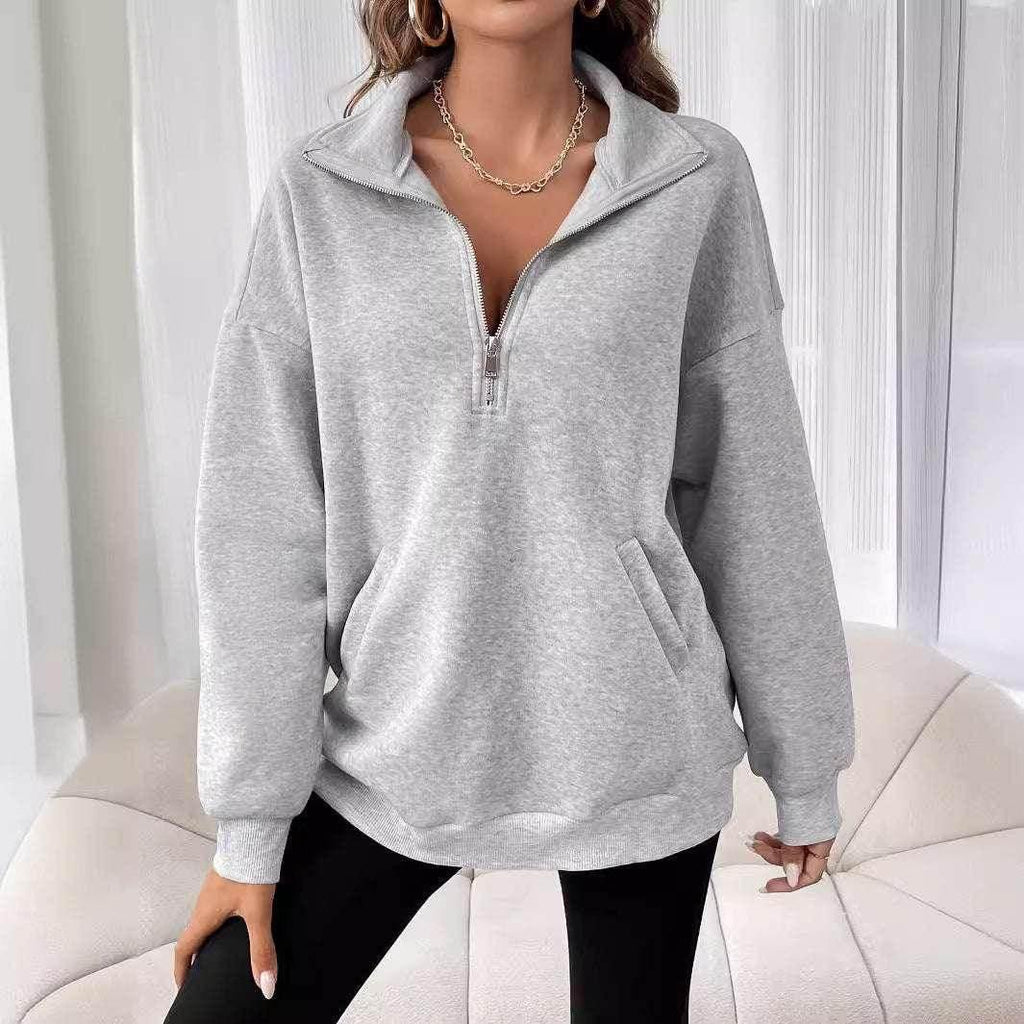 Polo Collar Pullover Hoodie for Women – Casual Chic - ZA-Zola