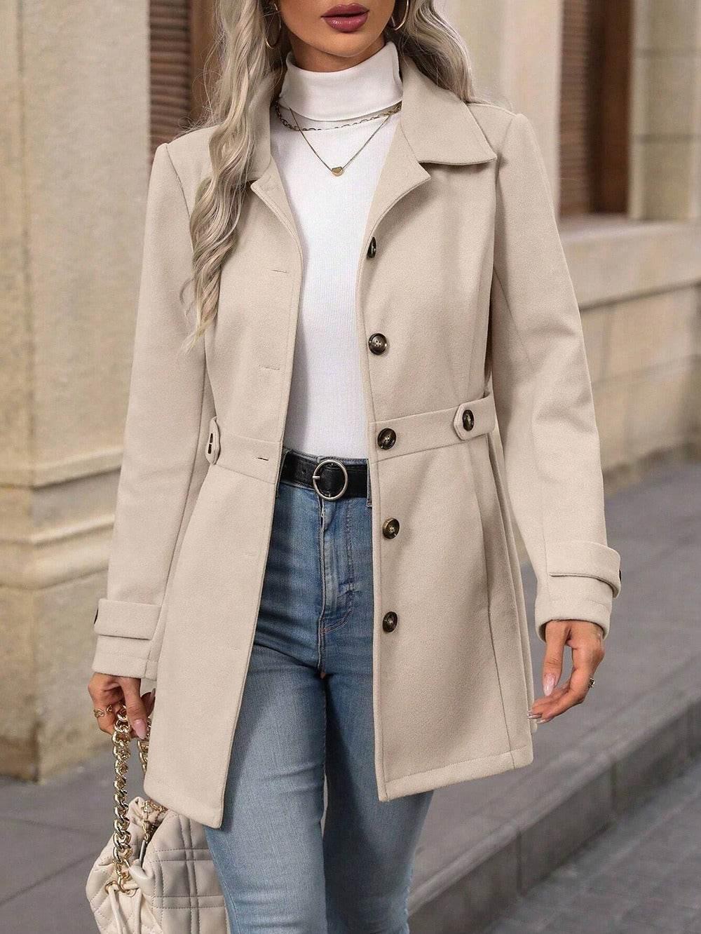 Elegant Women’s Woolen Coat – Mid-Length Jacket - ZA-Zola
