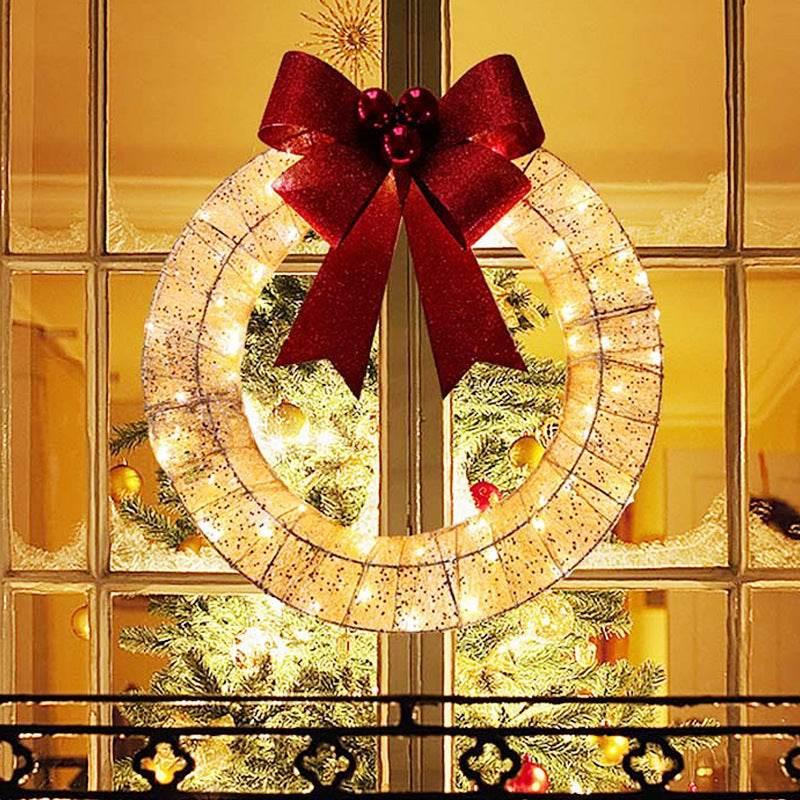 Christmas LED Wreath 50CM – Luminous Garland with Big Bow - ZA-Zola