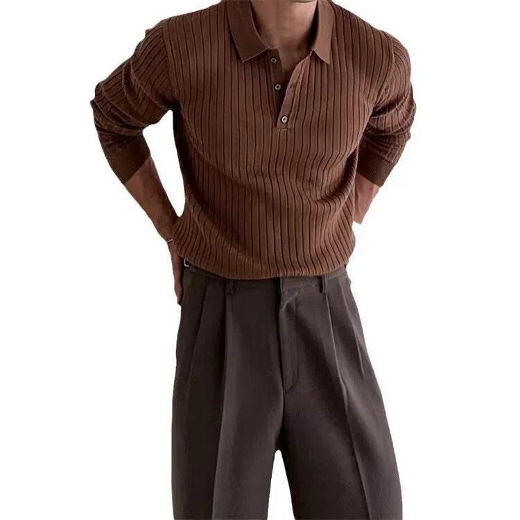 Lapel Button Polo Shirt - Slim Fit Solid & Striped Top - ZA-Zola