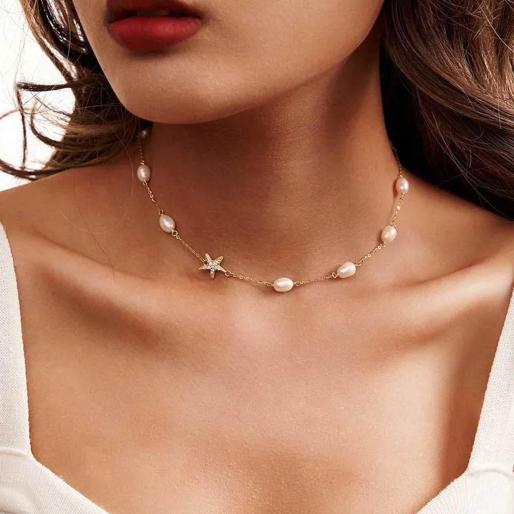 Sterling Silver Pearl Starfish Beach Necklace - ZA-Zola
