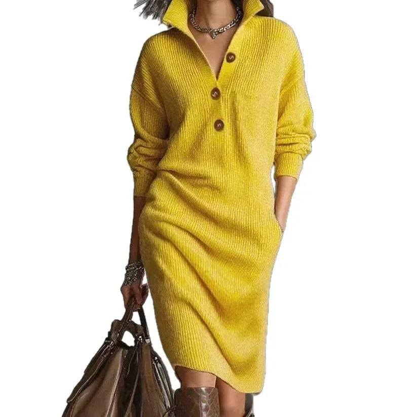 Winter Sweater Dress Women – Warm Long-Sleeve V-Neck Pullover - ZA-Zola
