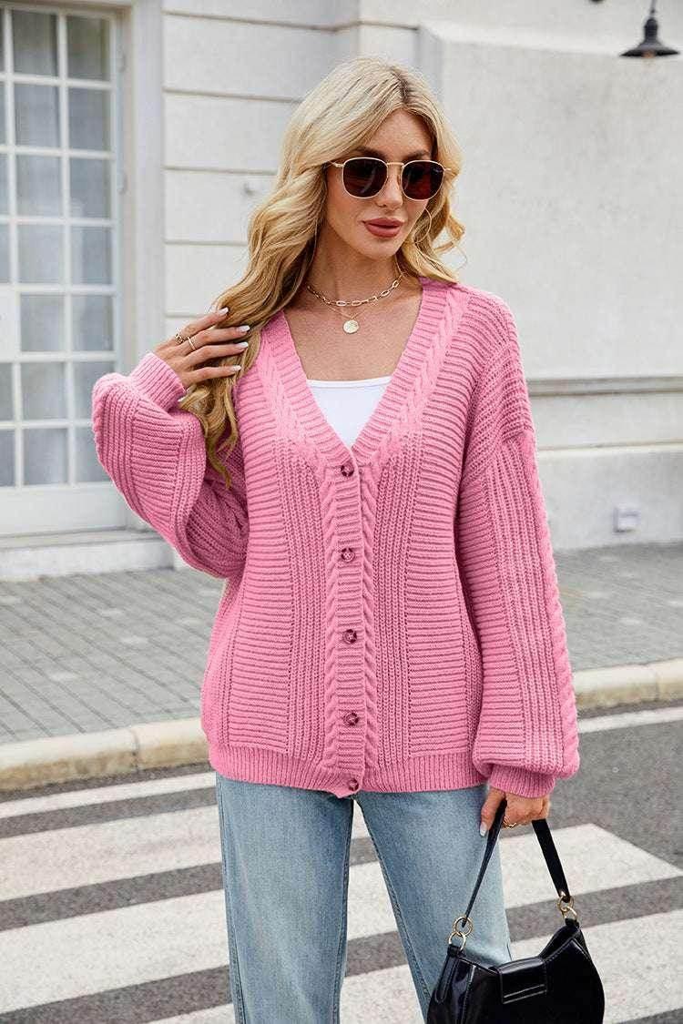 Twisted Knit V-Neck Cardigan – Soft & Slouchy Vibe - ZA-Zola