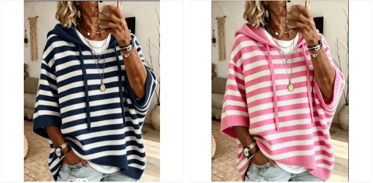 Womens Knitted Hooded Sweater | Drawstring Pullover