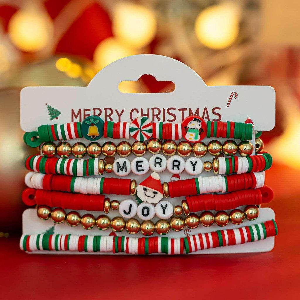 Festive Christmas Polymer Clay Bracelet Set | Holiday Gift - ZA-Zola