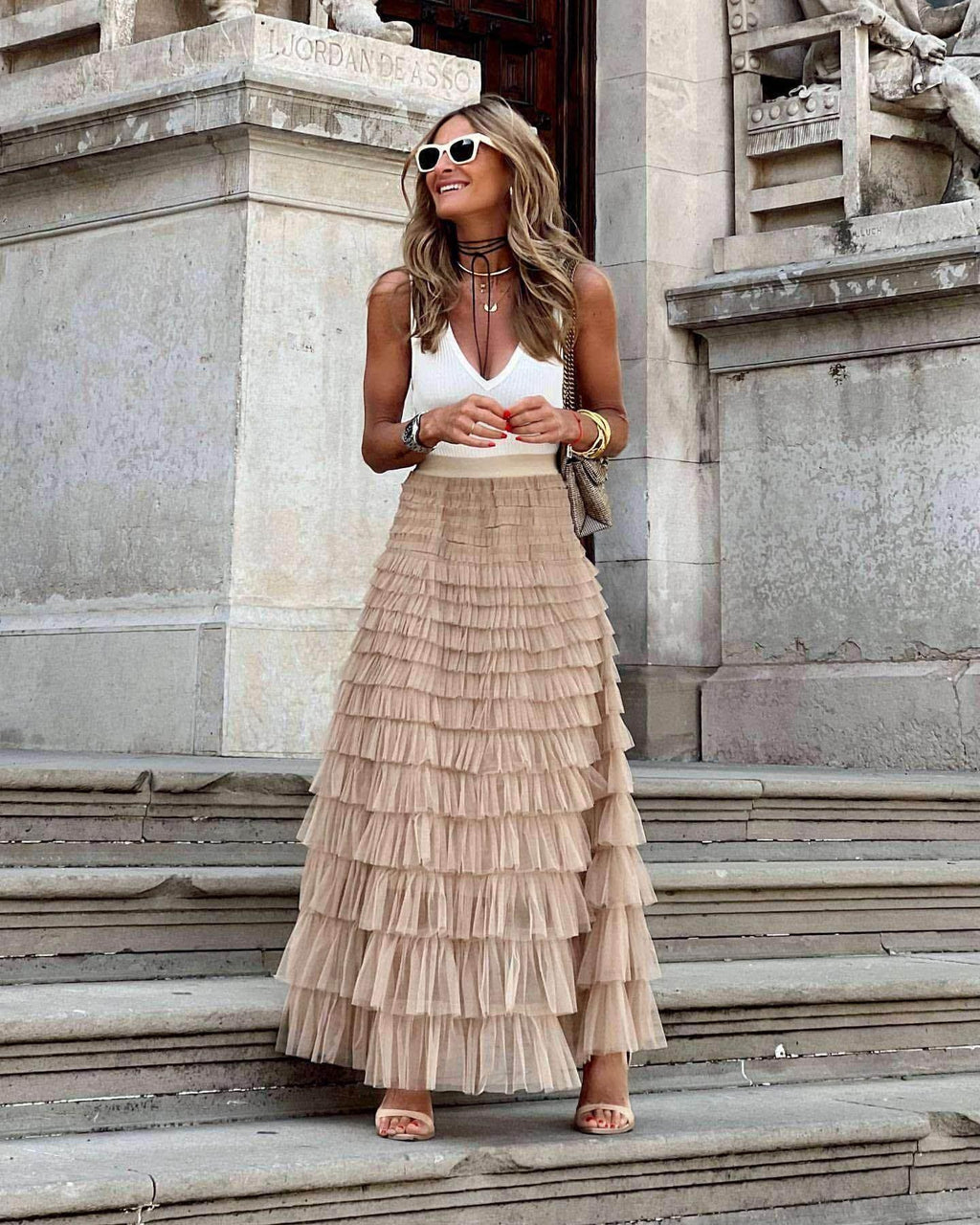 Layered Ruffle Mesh A-Line Skirt for Women - ZA-Zola