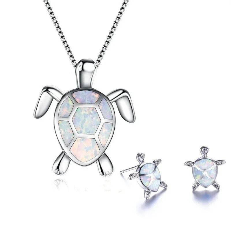 Turtle Necklace & Earrings Set | Cute Beach Jewelry - ZA-Zola