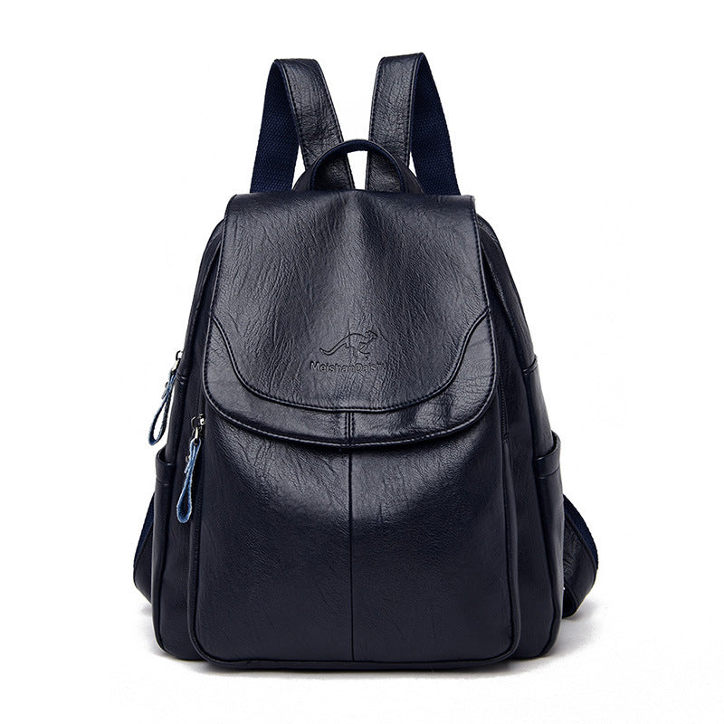 Black backpack with a visible brand logo on a white background