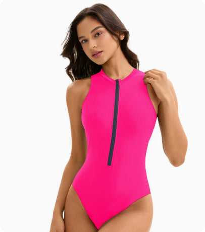 One Piece Triangle Swimsuit – Women's Sleeveless Solid Color Swimwear