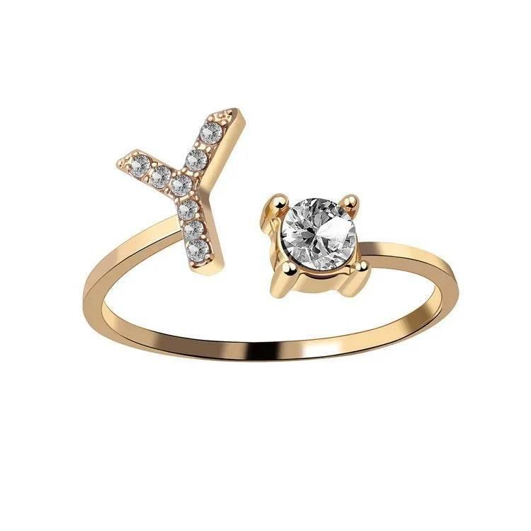 Adjustable A–Z Initial Ring for Women with Zircon - ZA-Zola