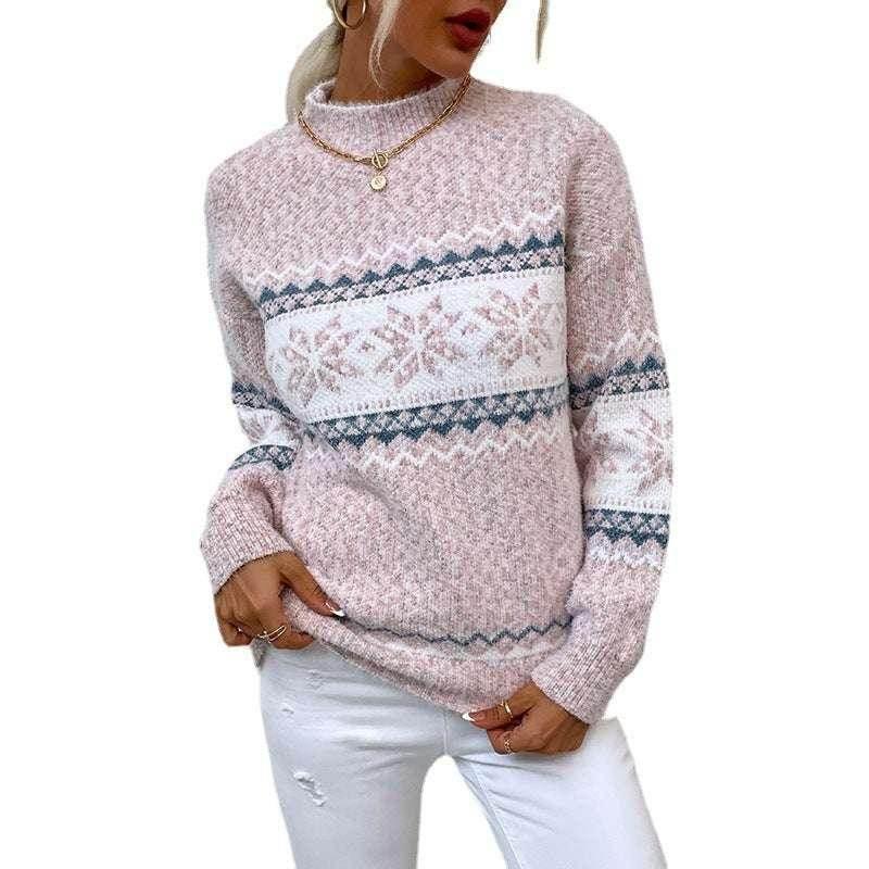 Half Turtleneck Snowflake Sweater for Women - ZA-Zola