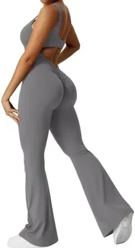 Women Sleeveless Flare Yoga Jumpsuit Long Pants Fitness Wear - ZA-Zola