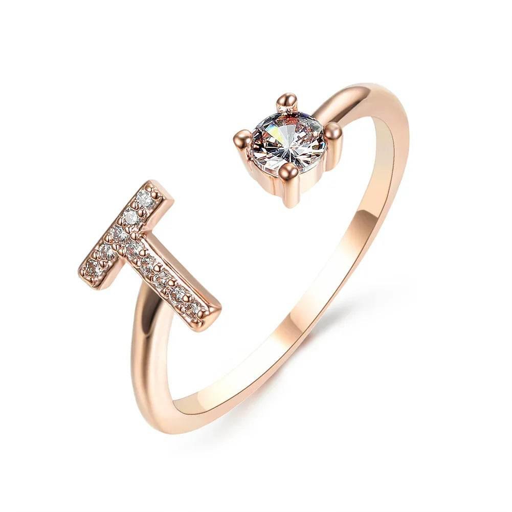 Adjustable A–Z Initial Ring for Women with Zircon - ZA-Zola