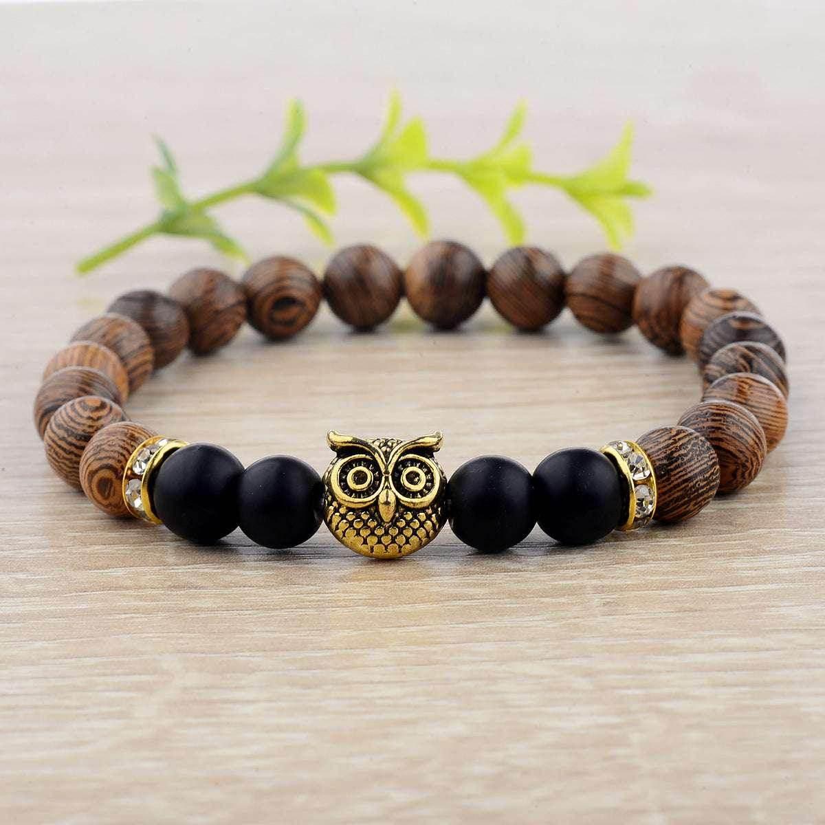 Owl Frosted Stone Wood Grain Bracelet – Unisex - ZA-Zola