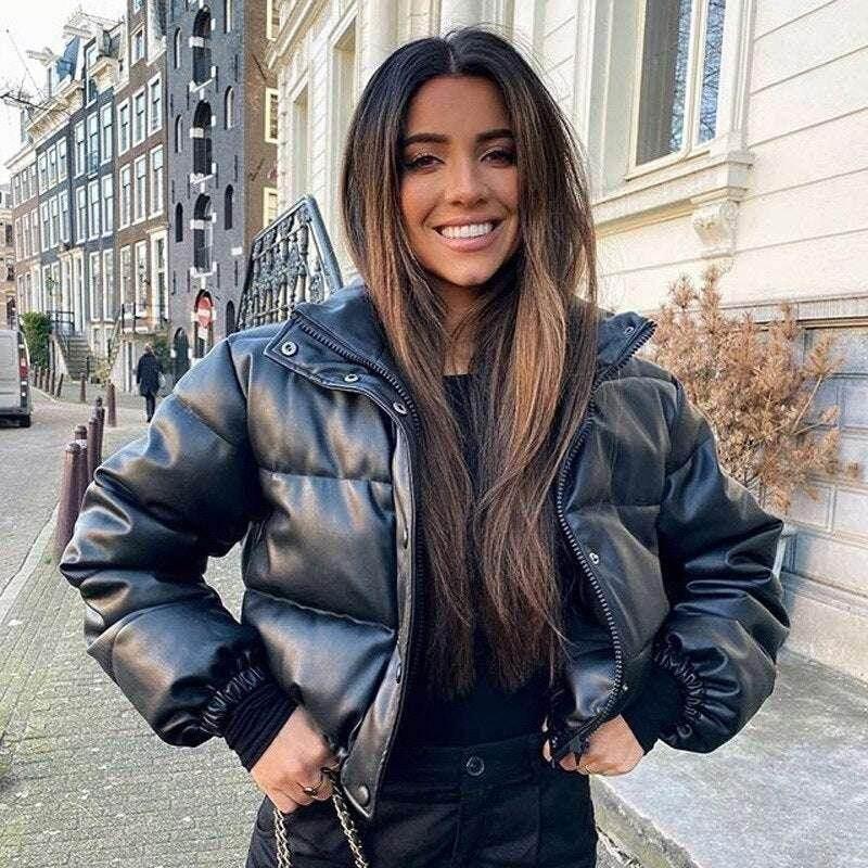 New Bread Winter Coat – Stand Collar Leather Jacket for Women - ZA-Zola
