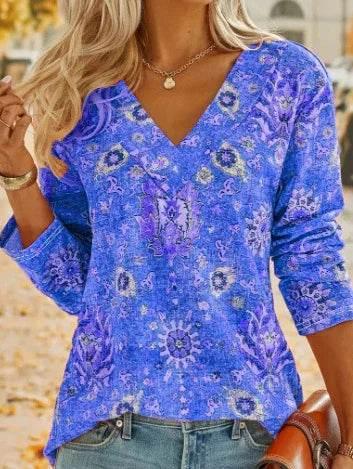 Boho V-Neck Long Sleeve Top – Summer Beach Style - ZA-Zola
