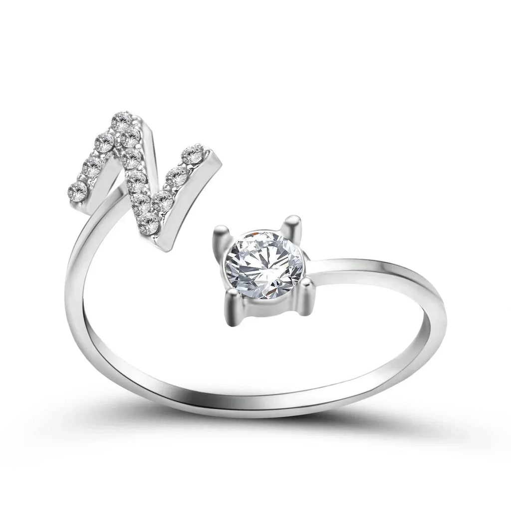 Adjustable A–Z Initial Ring for Women with Zircon - ZA-Zola