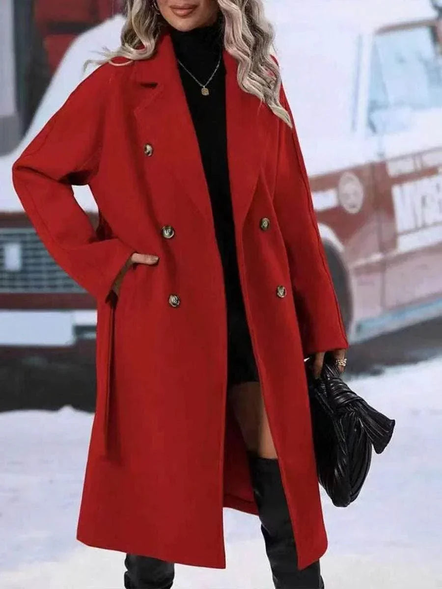 Lapel Double-Breasted Trench Coat with Belt – Women’s Winter - ZA-Zola