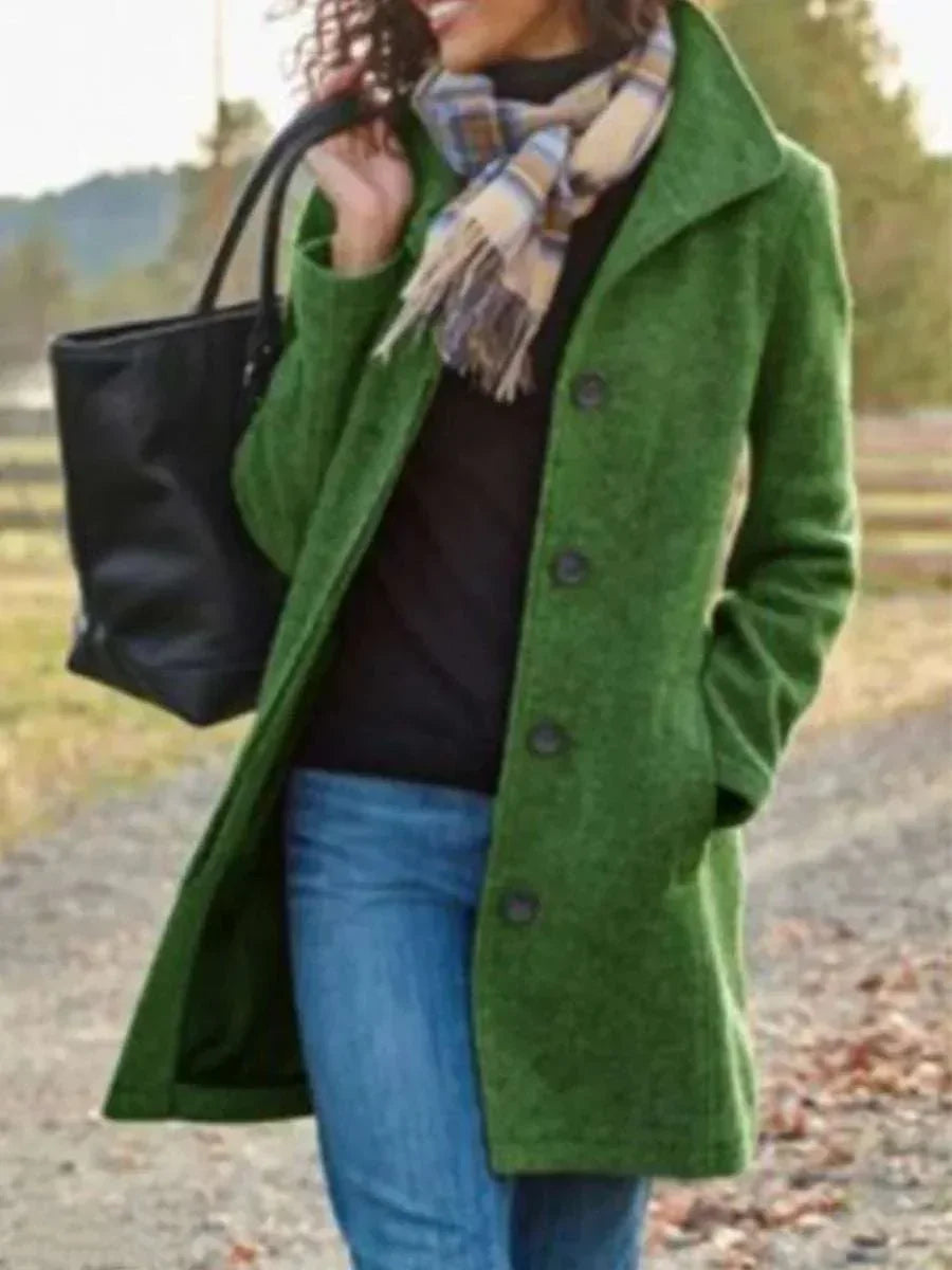 Women Woolen Coat Medium Length Slim Fit - ZA-Zola
