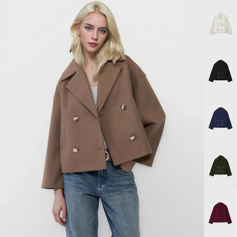 Double Breasted Wool Blazer Women Winter Coat - ZA-Zola
