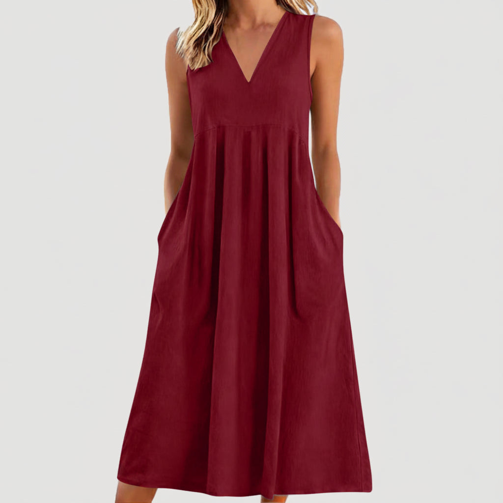 Maroon sleeveless dress on a white background