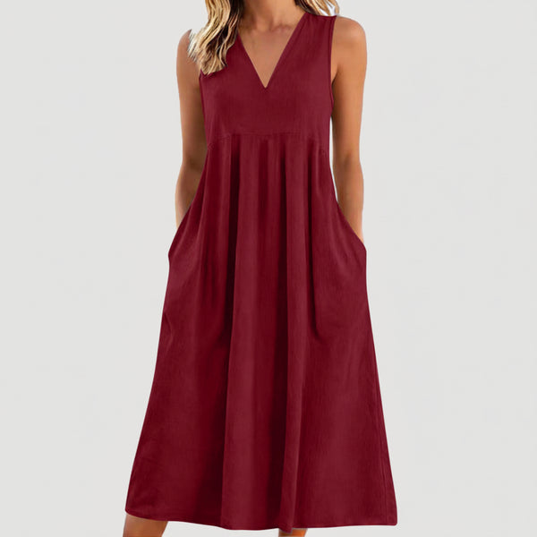 Maroon sleeveless dress on a white background
