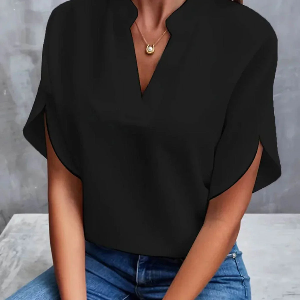 V-Neck Chiffon Short Sleeve Blouse – Elegant Summer Top - ZA-Zola