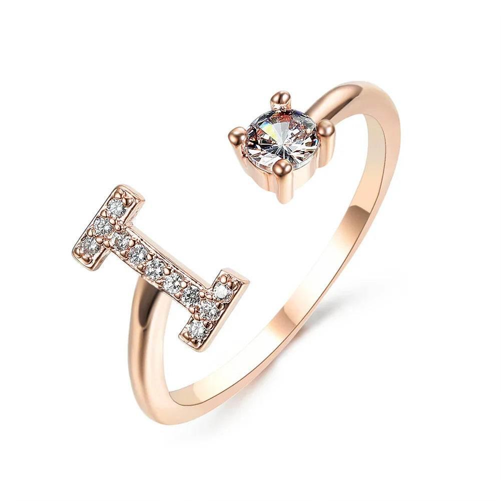 Adjustable A–Z Initial Ring for Women with Zircon - ZA-Zola