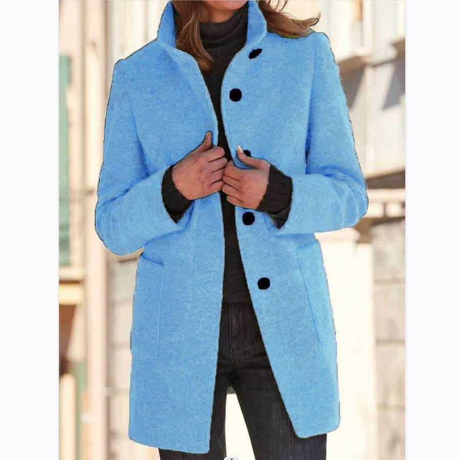 Fashion Stand Collar Woolen Coat with Pockets for Women - ZA-Zola