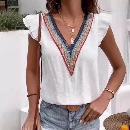 Vintage Lace Hollow-Out V-Neck Sleeveless Top - ZA-Zola