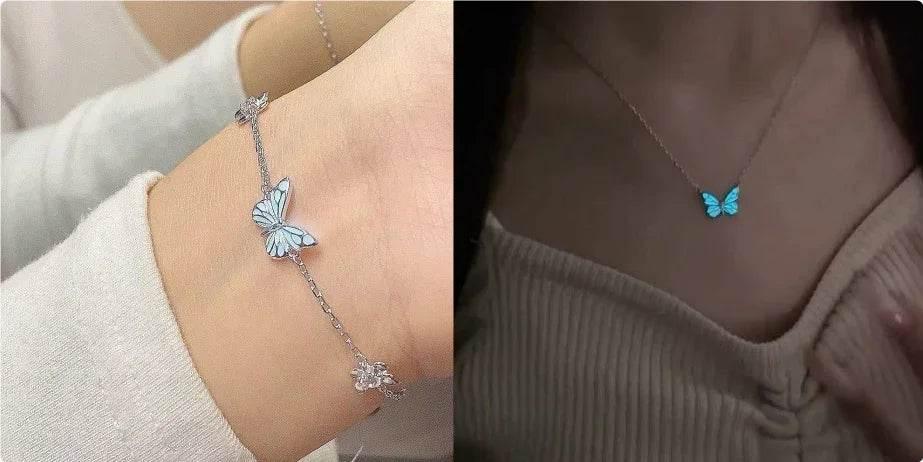 Glow-in-Dark Butterfly Necklace Bracelet Set - ZA-Zola
