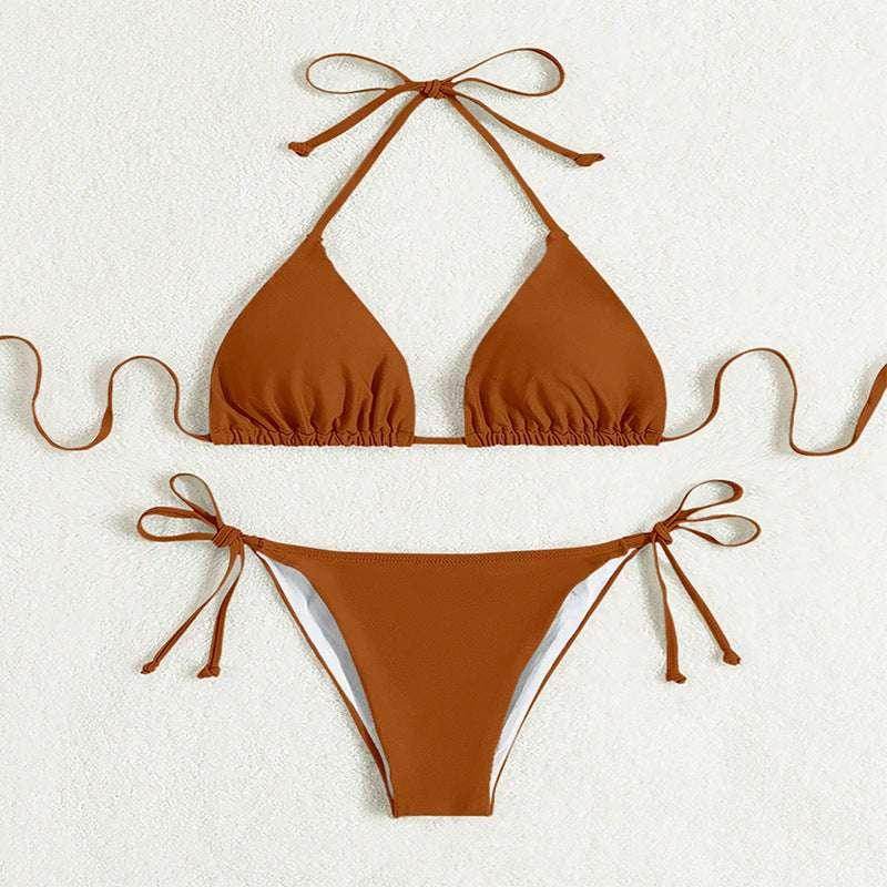 Pure Color Halter Bikini | Sexy Swimsuit – Buy Now - ZA-Zola