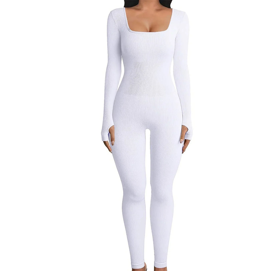 Women Yoga Jumpsuit Square Neck Long Sleeve One-Piece - ZA-Zola