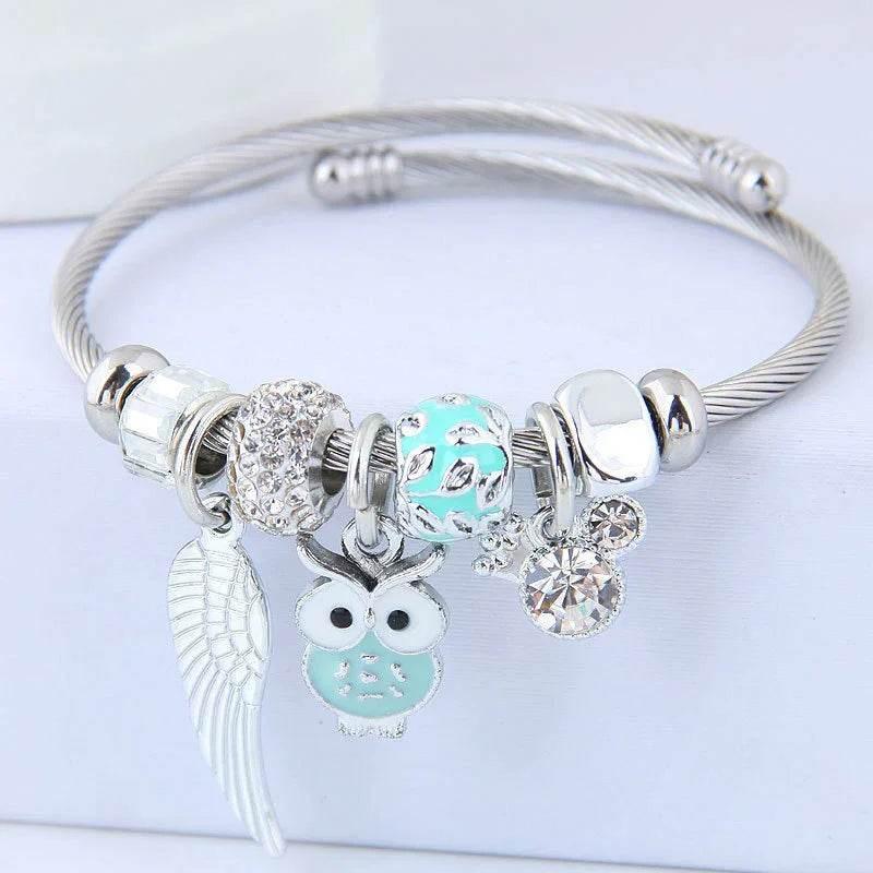 Owl Angel Wings Beaded Stainless Steel Bracelet - ZA-Zola