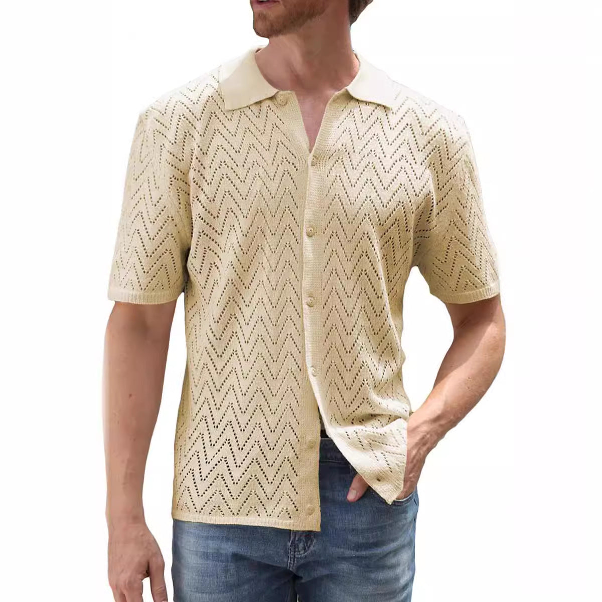 Men’s Summer Hollowed Leisure Short Sleeve Shirt