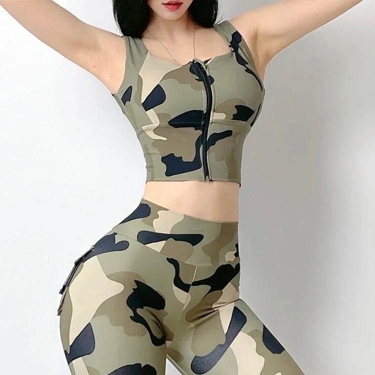 Camouflage Front Zipper Sports Bra – Shockproof Yoga Vest - ZA-Zola