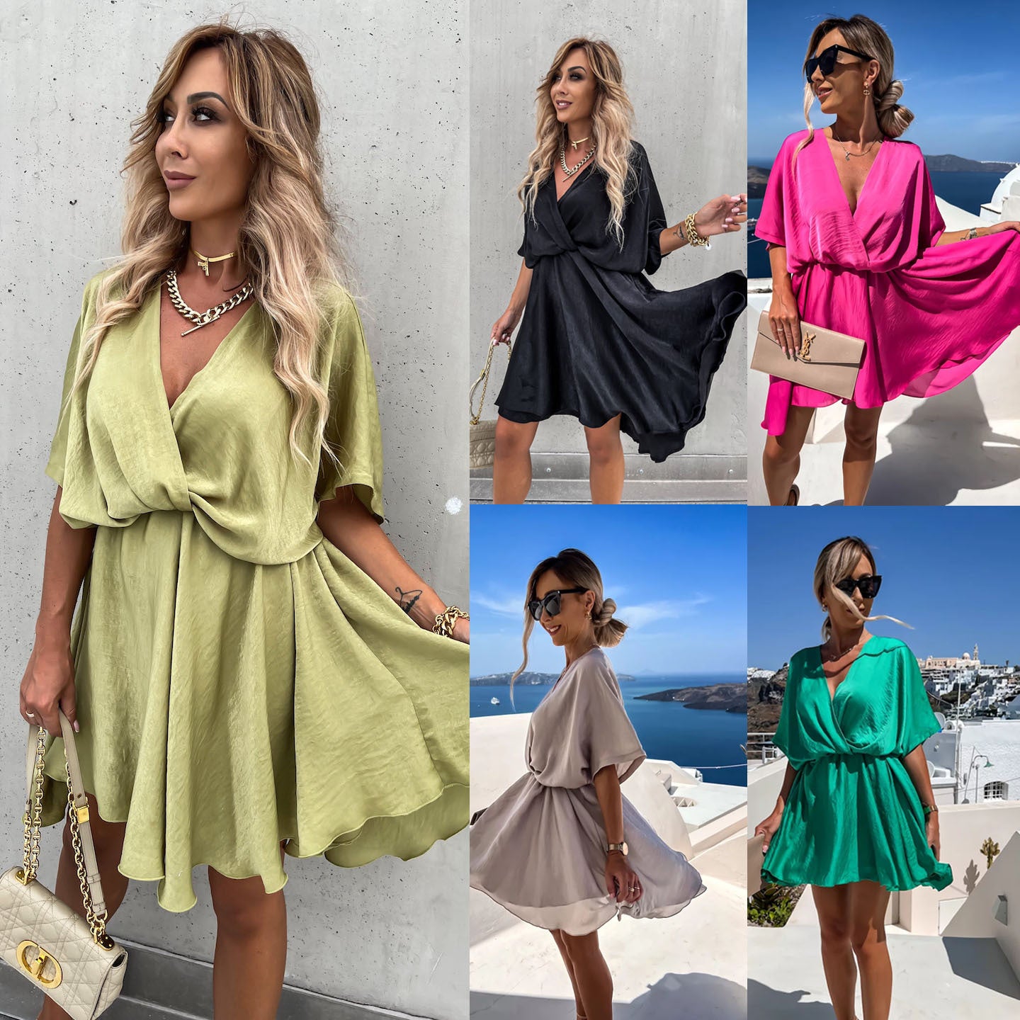 Women's Satin Loose Casual Vacation Midi Dress