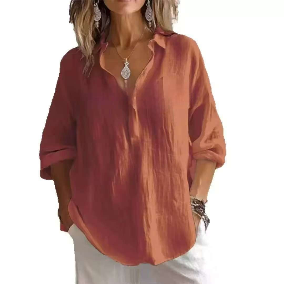 Fashion Loose Lapel Pullover 3/4 Sleeve Casual Shirt