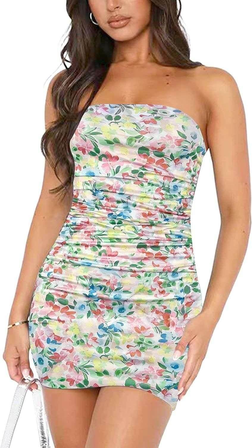 Tube Top Printed Pleated Dress - Stylish Wrap Short Dress - ZA-Zola