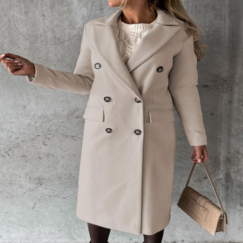 Women Double Breasted Coat Long Sleeve Street - ZA-Zola