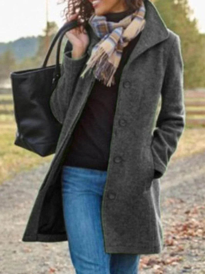 Winter Single Breasted Lapel Coat – Slim Mid-Length Jacket - ZA-Zola
