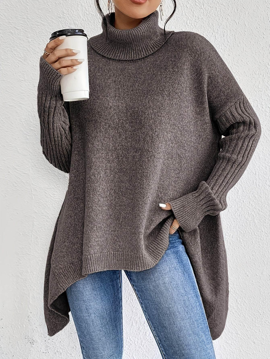 Irregular Turtleneck Sweater | Winter Loose Knit Pullover Women - ZA-Zola
