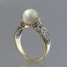 Gold Pearl Inlay Ring for Women | Elegant Geometry - ZA-Zola