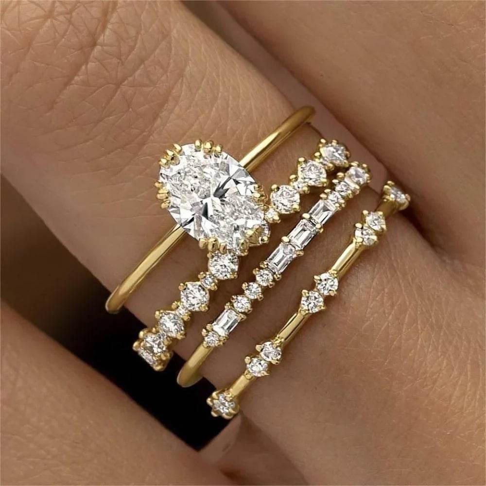 Gold Fashion Ring Set – 3 or 4-Piece for Women - ZA-Zola