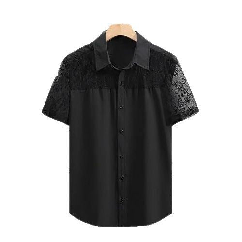 Black shirt with lace sleeves on a white background