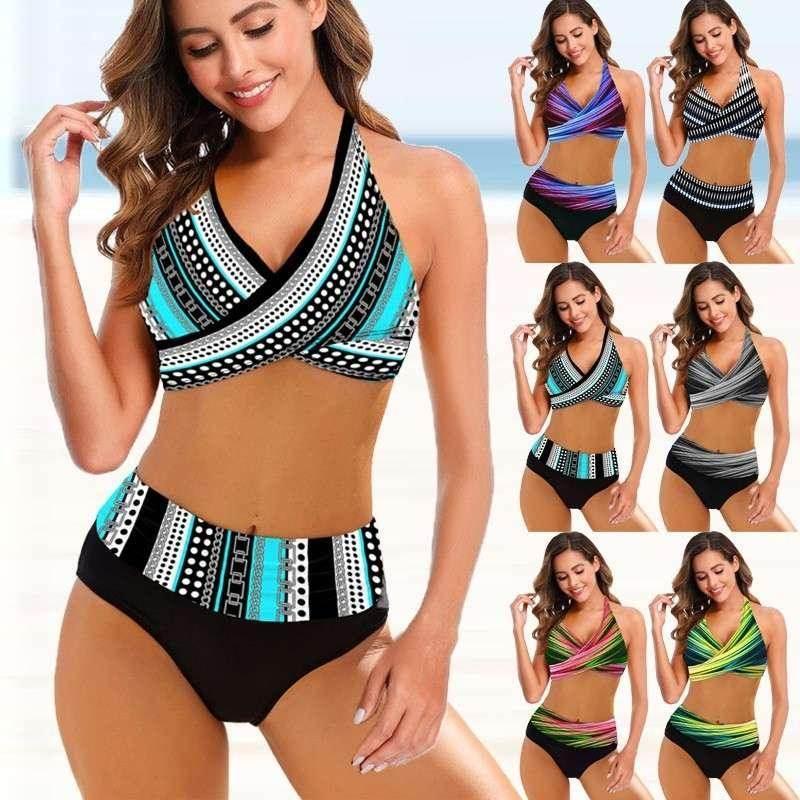 Striped Tie-Dye Hollow Bikini Swimsuit | S–5XL - ZA-Zola