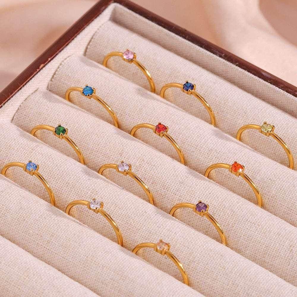 Elegant Light Luxury Zircon Birthday Ring Women - ZA-Zola