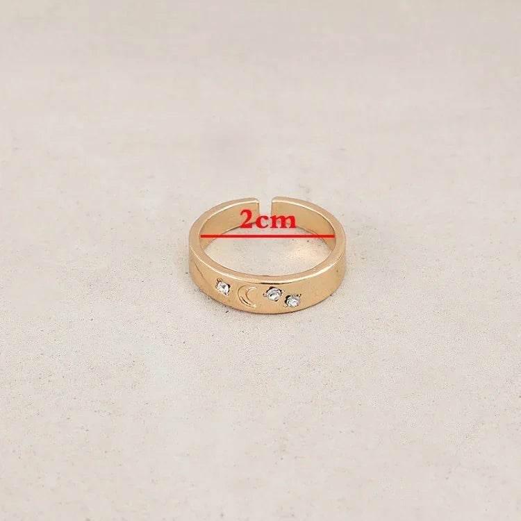 Star & Moon Adjustable Ring | Gold Gemstone Charm - ZA-Zola