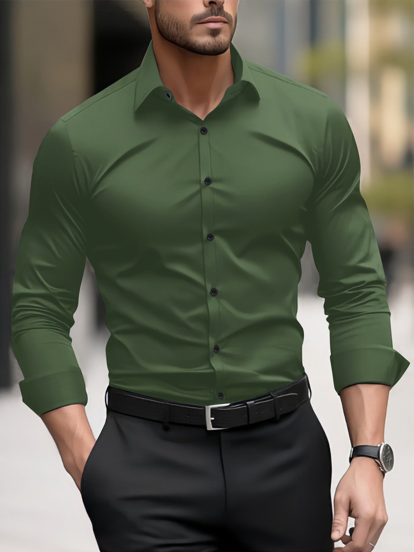 Men's Pigment Business Casual Long Sleeve Shirt - Loose